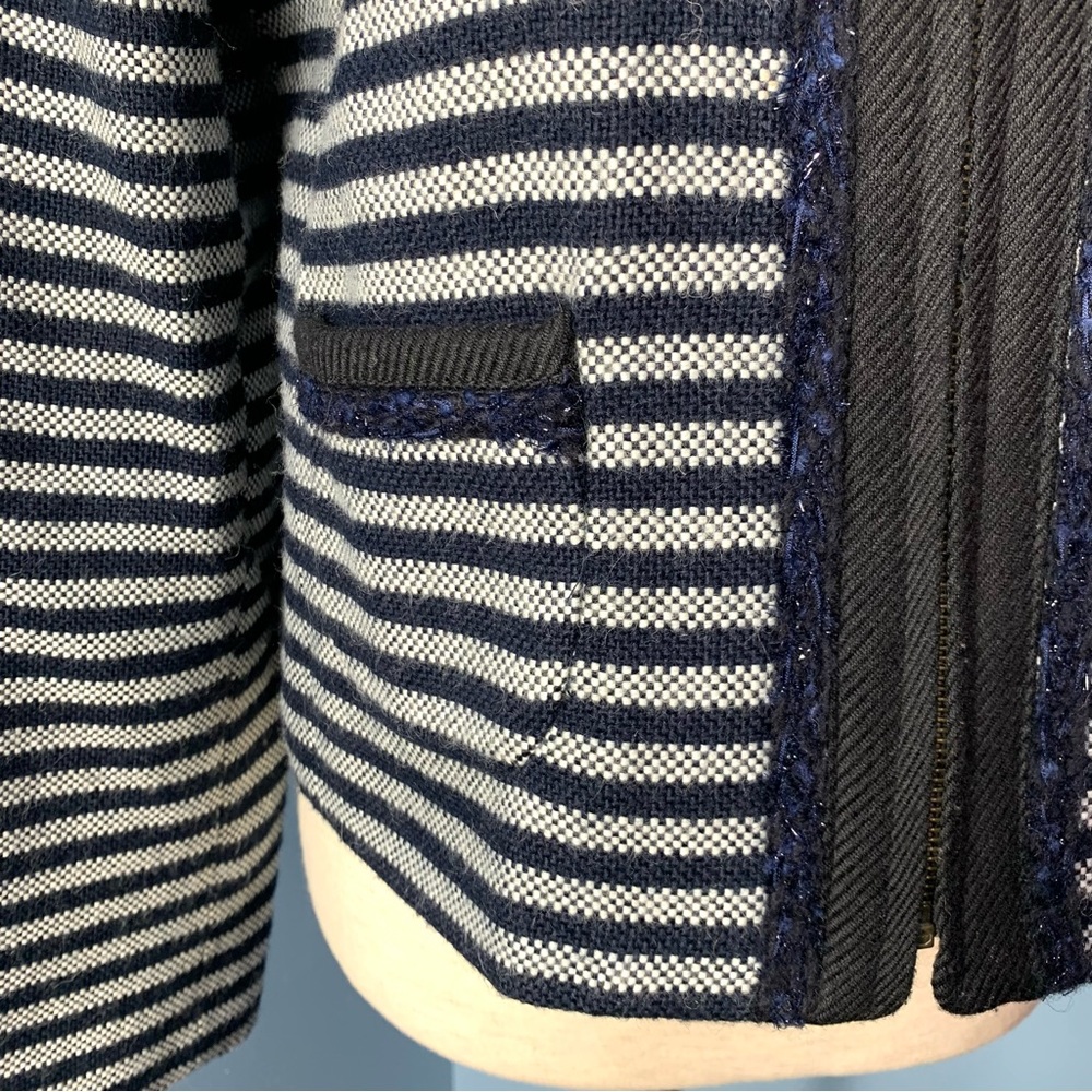 J. Crew Suiting Navy Striped Tweed Zip Front Cropped Jacket - Picture 4 of 11